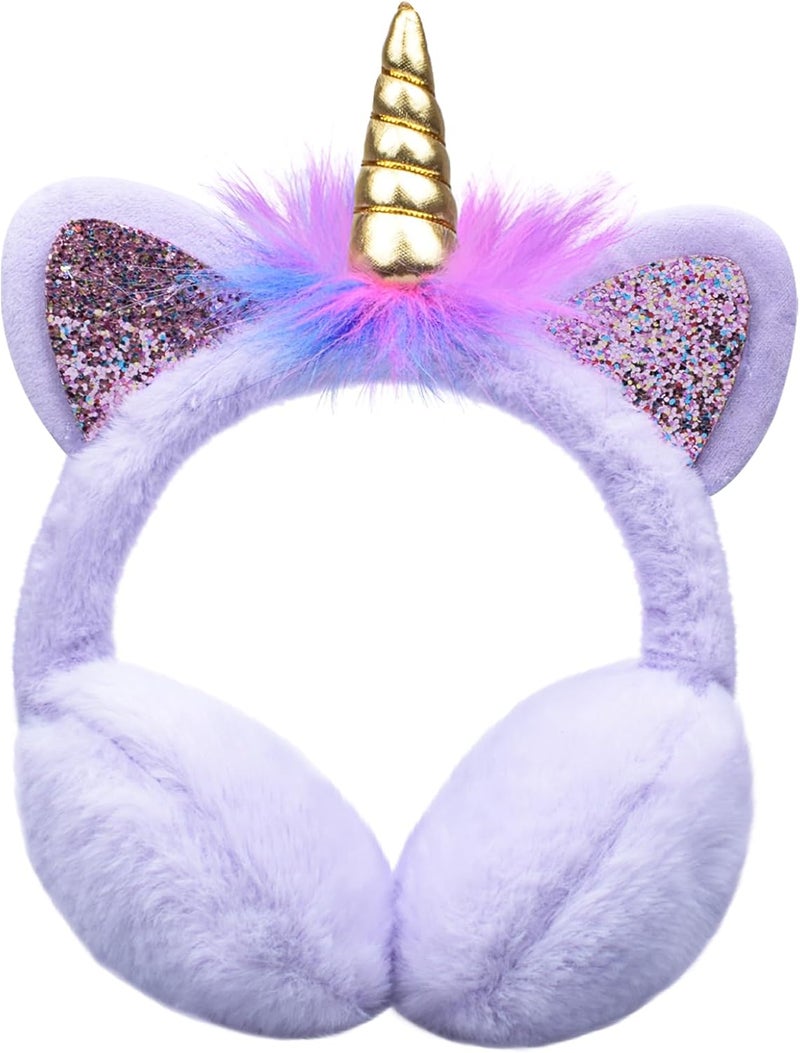 GSFY Ear Muffs Gloves Set for Kids Girls Adjustable Winter Sequin Faux Fur Windproof Warm Ear Warmer Outdoor - Image 1